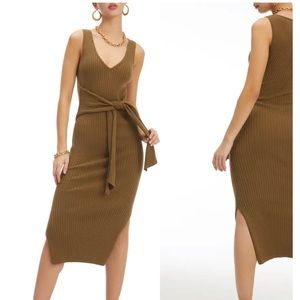 good american tie waist knit midi dress